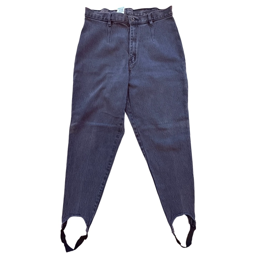 Vintage 80s 90s Gitano High Waisted Stirrup Pants Black Denim Tapered Size 14P